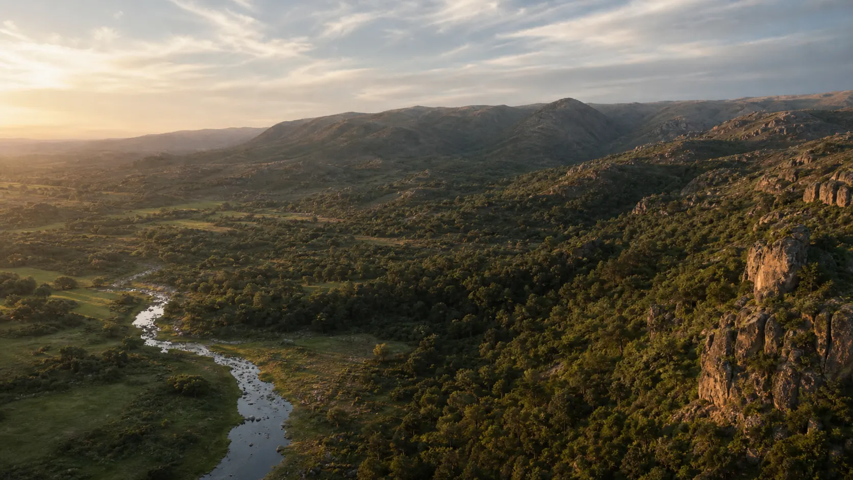 Vista aerea del Valle de Calamuchita al atardecer